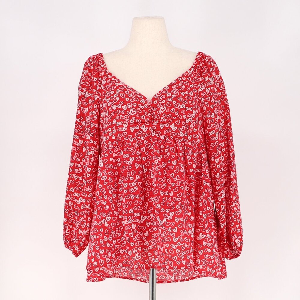 NWT LOFT Red Heart Cinched Sweetheart Neck Blouse Size 16